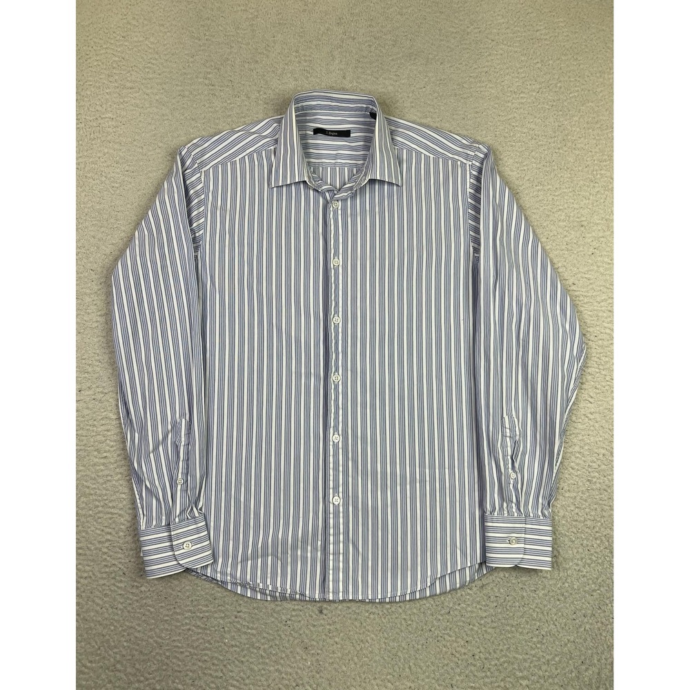 Ermenegildo Zegna Shirt Mens 16 34/35 Blue Stripe City Dress Cotton Long Sleeve